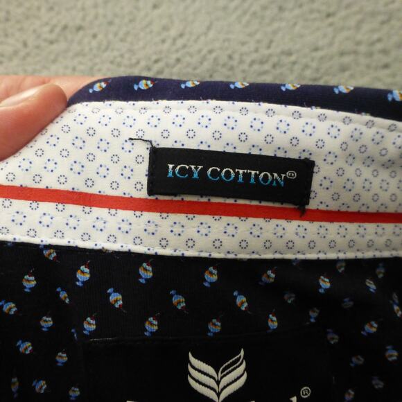 Buttercloth Shirt Mens Large Button Up Icy Cotton Geometric Blue NWT - Picture 7 of 14